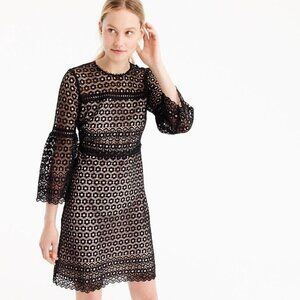 NWT J.Crew Daisy Lace‎ Bell Sleeve Sheath Dress Black Size 0